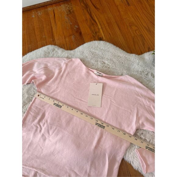 NWT Alsemi Soft Pink Cotton Rolled Hem Relaxed Fit Sweater Size S - Picture 11 of 12